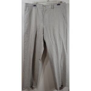 Perry Ellis Women's Tan White Pinstriped Dress Pants 34/30 Lightweight Flowy